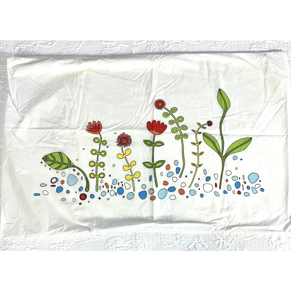 Ikea Eivor Leva King Pillow Sham 19x29 White Floral Boho Farmhouse Cottage 1999